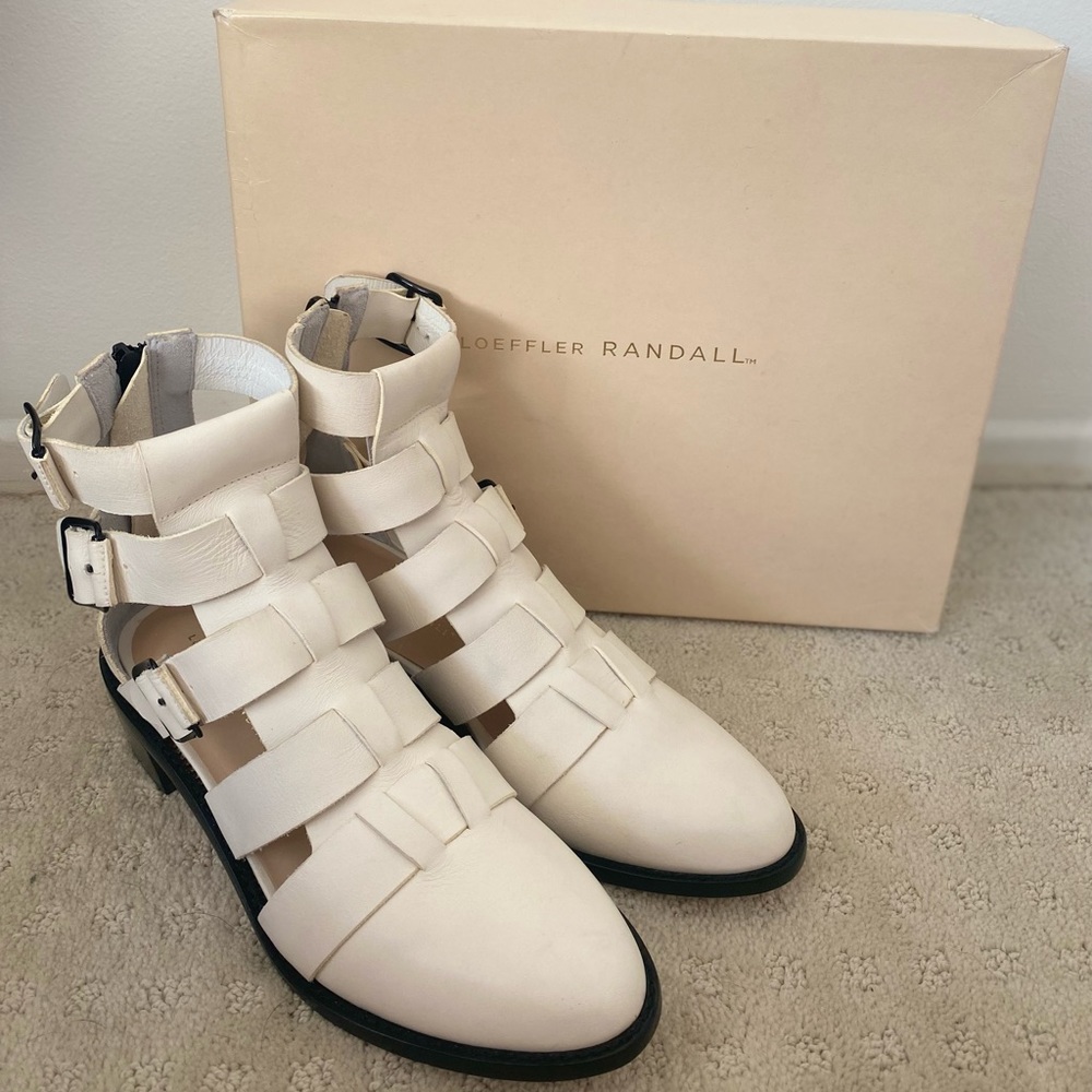 Loeffler Randall White Leather Yara Buckle Boot